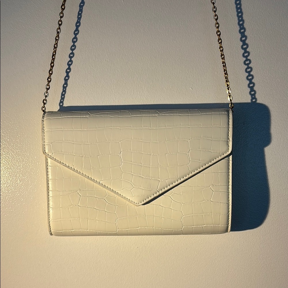 Zara Cream Croc-Embossed Clutch
